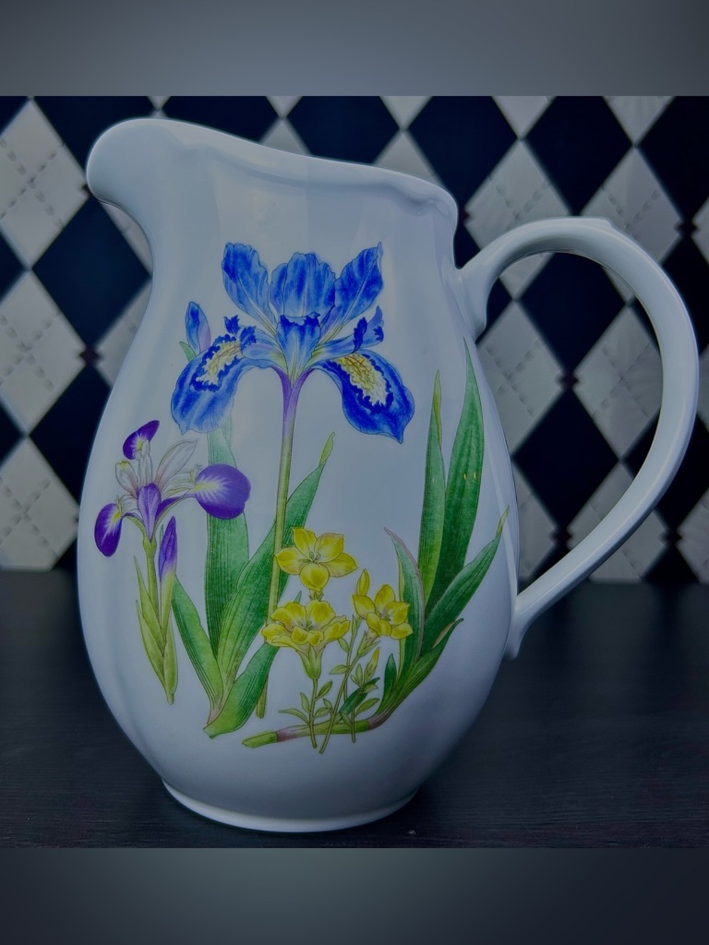 Iris Floral Porcelain Pitcher Large Noritake Jug Botanical 9” White Purple - Picture 9 of 11